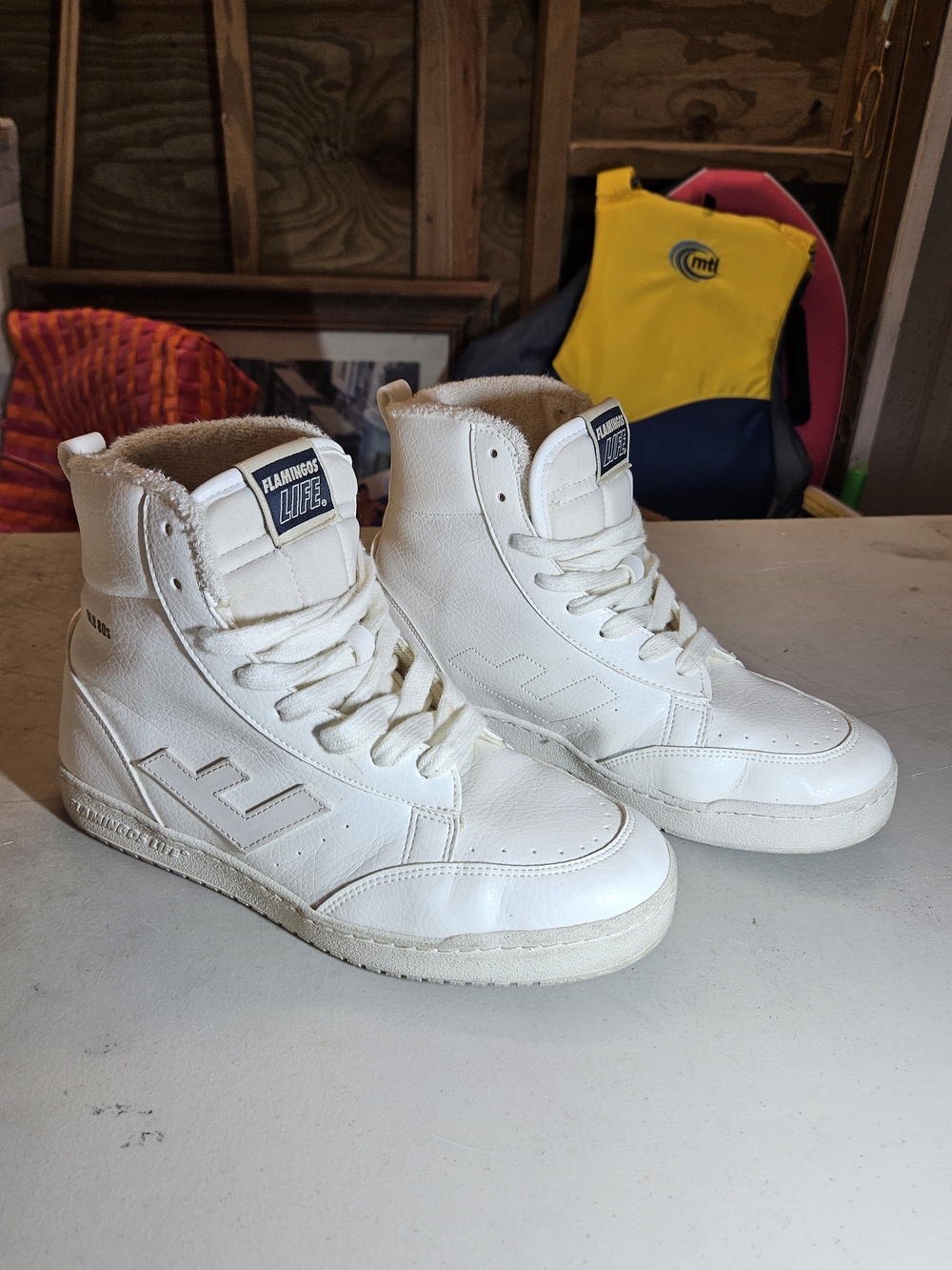 Flamingos Life White on White High-Top Sneakers [w 6.5]